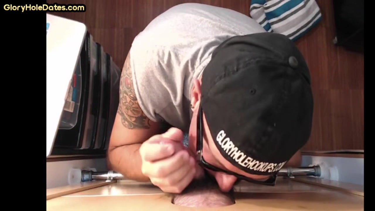 Inked mature DILF mouth spermed after gloryhole blowjob