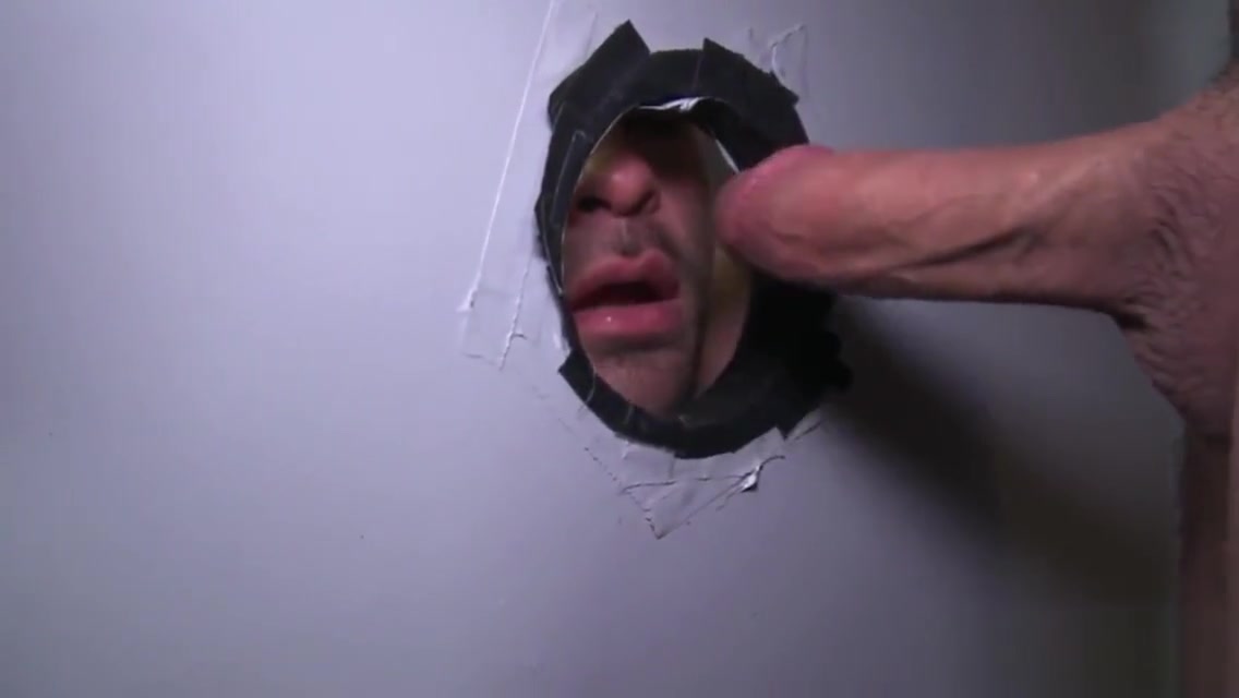 Gay bear rides gloryhole cock and gives head