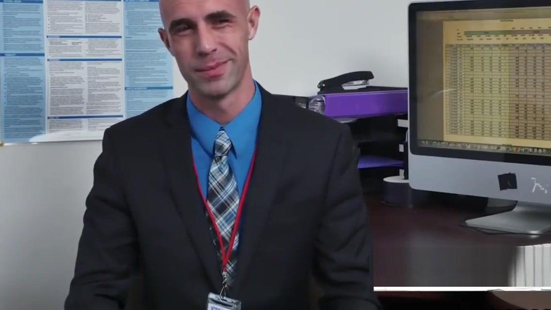 Nerdy Ass grabber takes 2 bears in the office