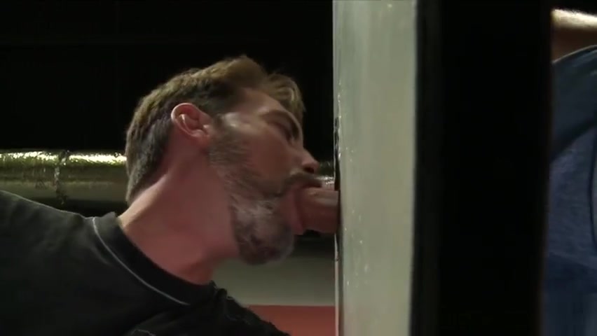 Stud rides gloryhole cock and gives head