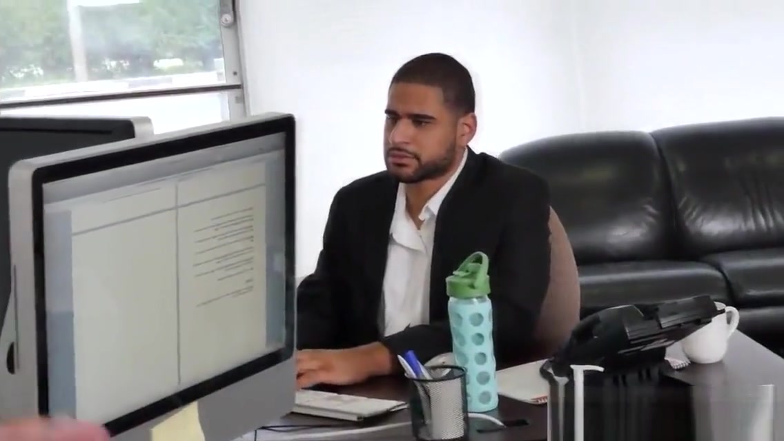 Jock duo spitroasting black office stud