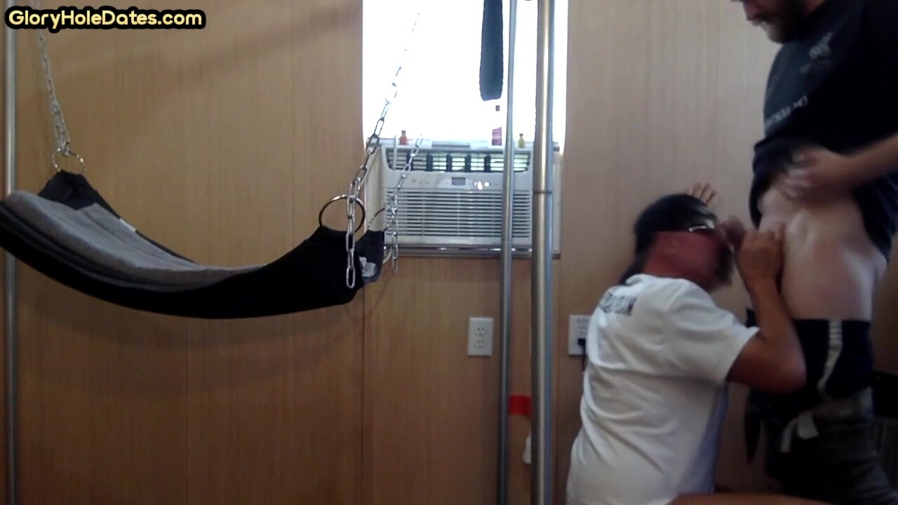 Gloryhole amateur DILF banged in sling after cocksucking