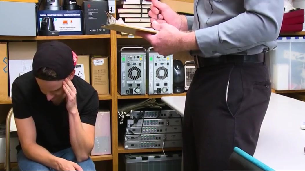 Young Straight Twink Caught Shoplifting Big White Dildo Gets Fucked By It And An Officers Real Cock