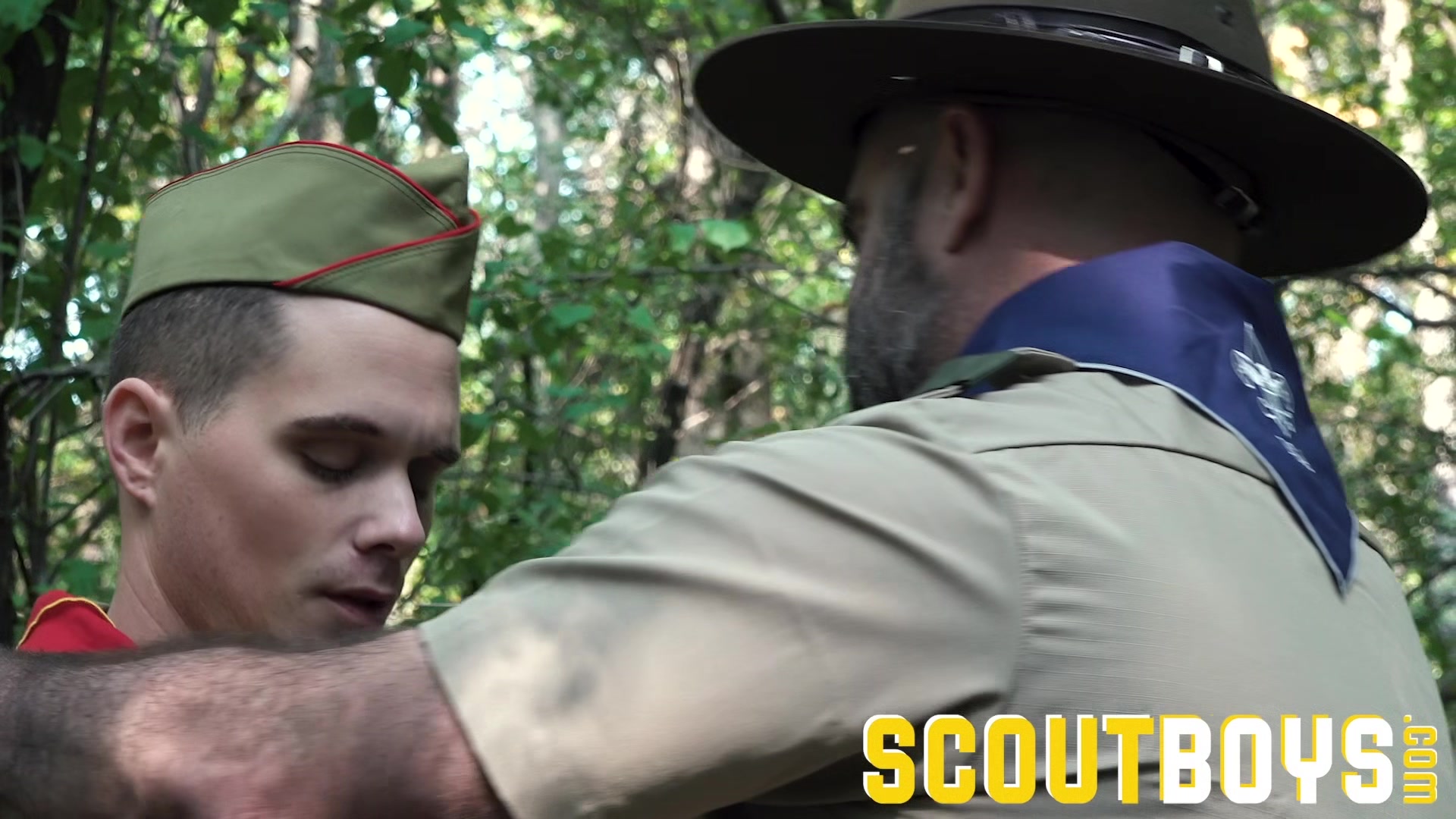 ScoutBoys - Nervous scout barebacked outdoors by DILF Bishop Angus
