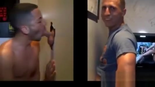Amateur gay dudes gives a straight guy in a gloryhole
