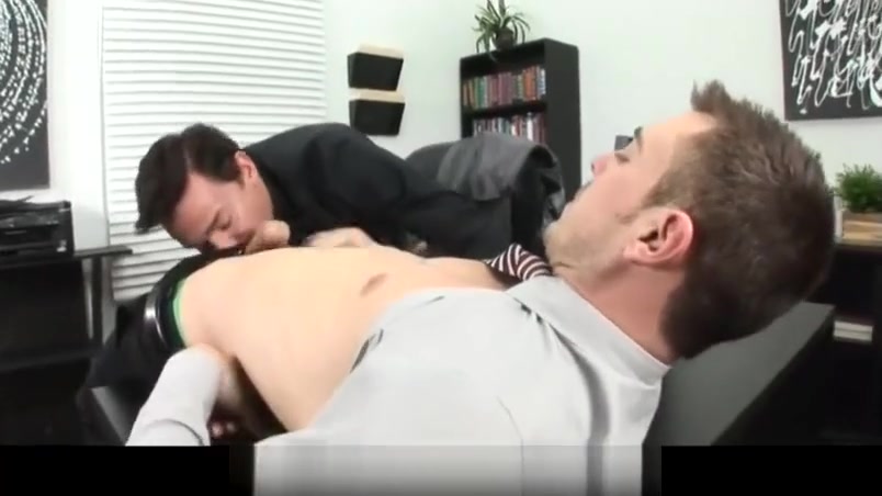 Gay business man gives nice wet blowjob in the office