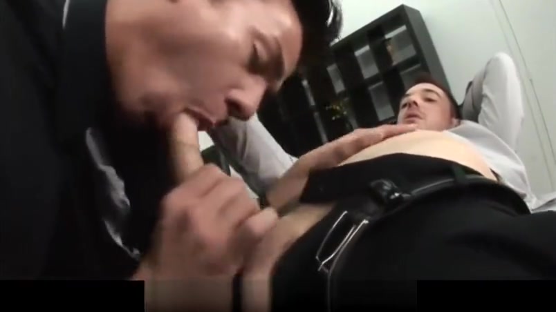 Gay business man gives nice wet blowjob in the office