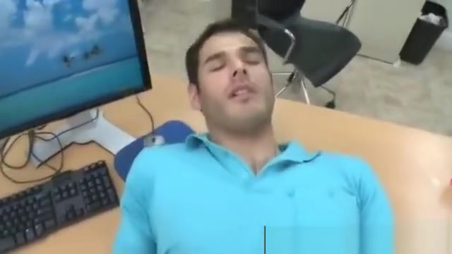 Guy is masturbating in an office