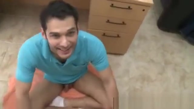 Guy is masturbating in an office