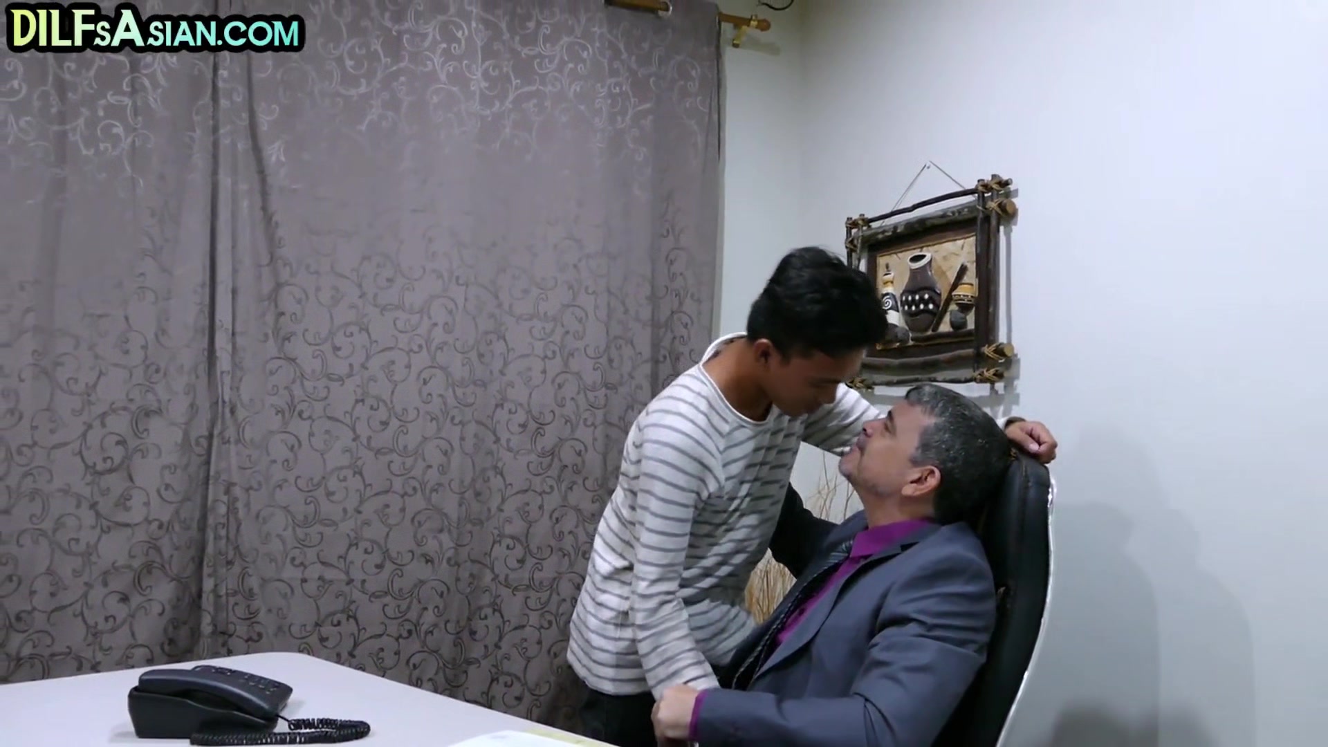 Asian skinny fucked with dildo by cumming white DILF