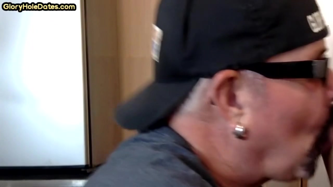Mature homemade gay man sucking gloryhole cock at home
