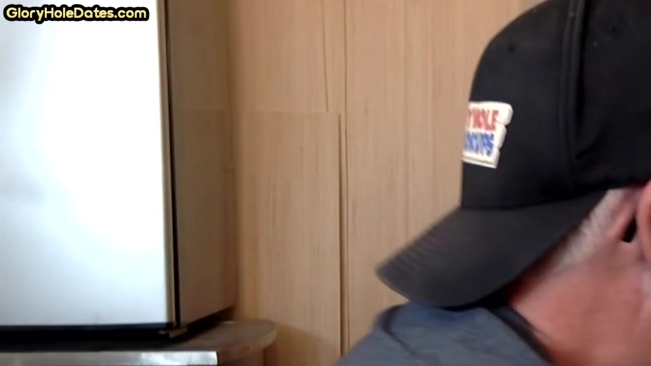 Mature homemade gay man sucking gloryhole cock at home