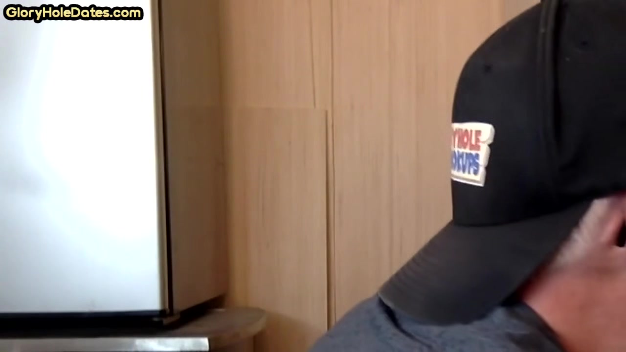 Mature homemade gay man sucking gloryhole cock at home