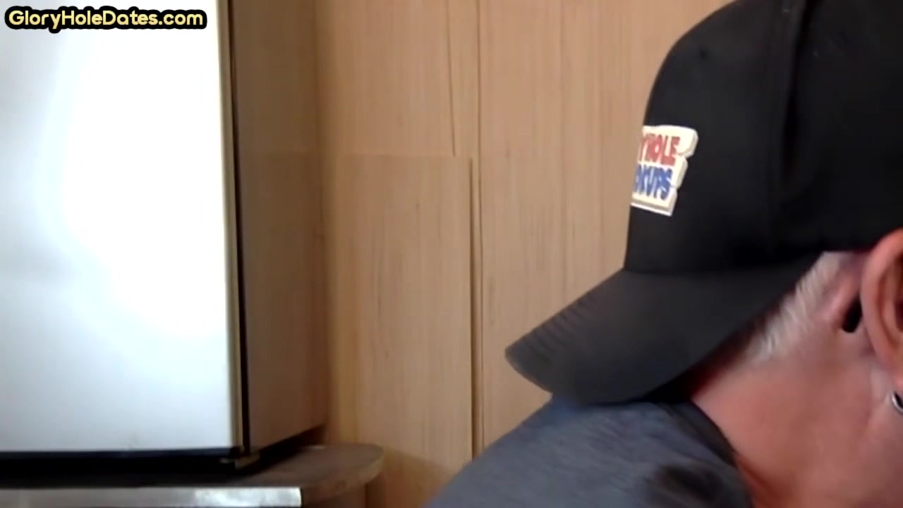 Mature homemade gay man sucking gloryhole cock at home