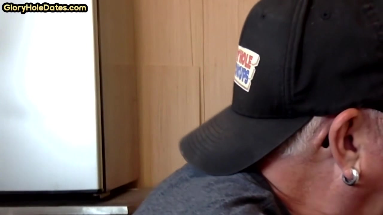 Mature homemade gay man sucking gloryhole cock at home