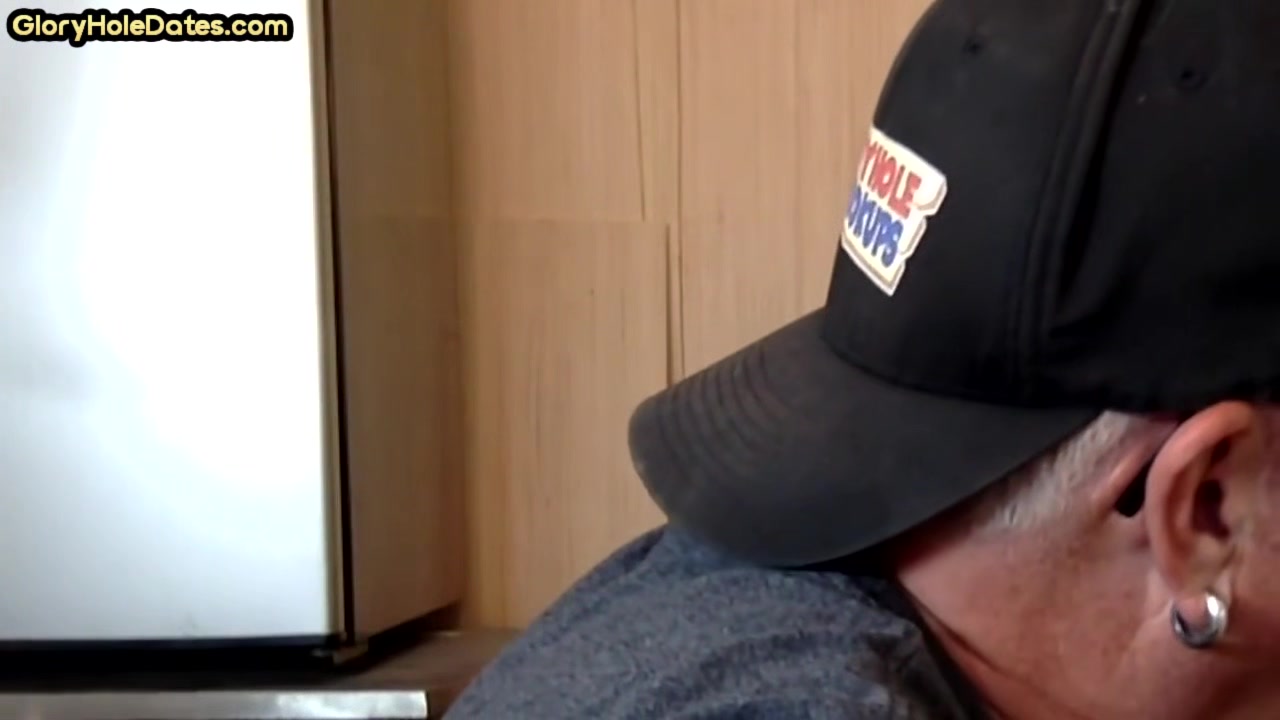 Mature homemade gay man sucking gloryhole cock at home