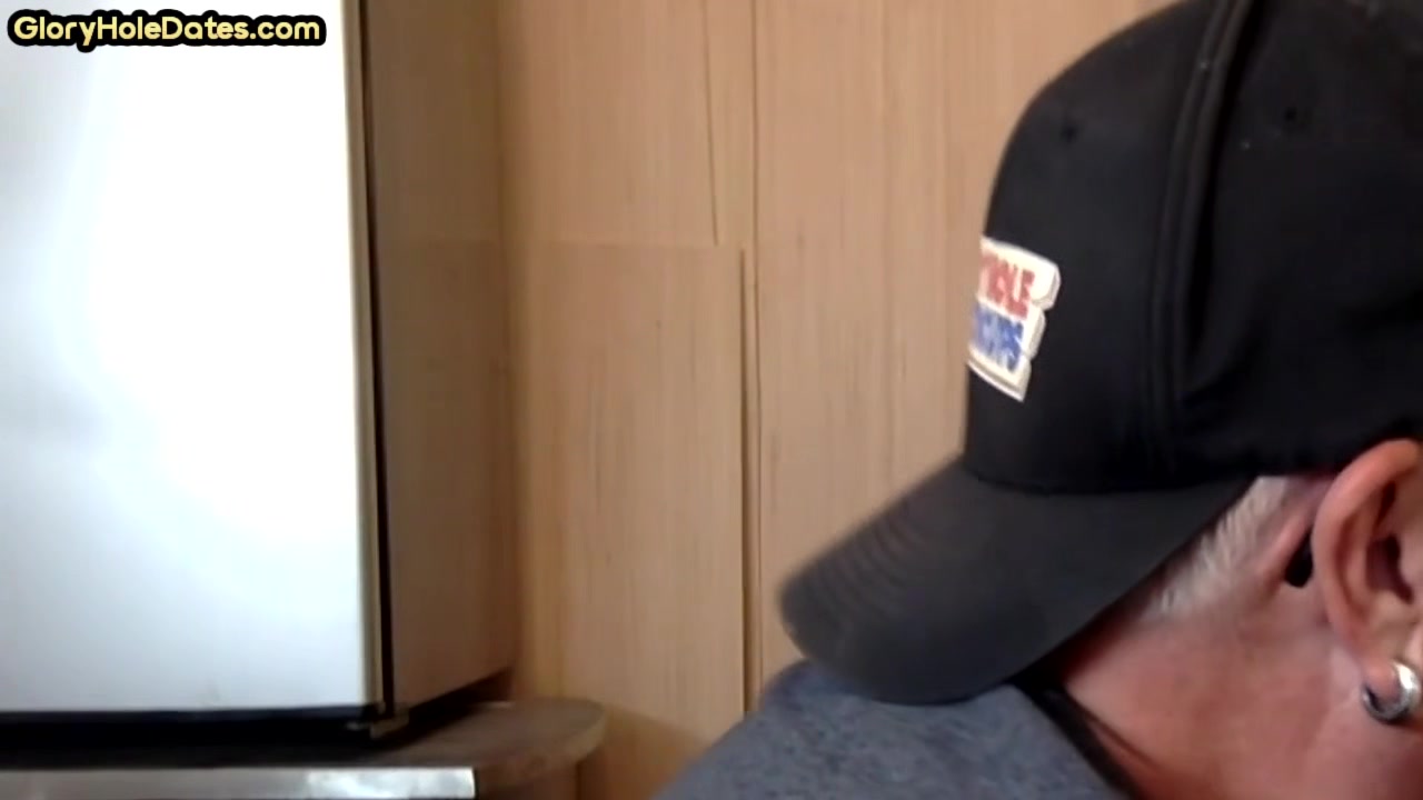 Mature homemade gay man sucking gloryhole cock at home