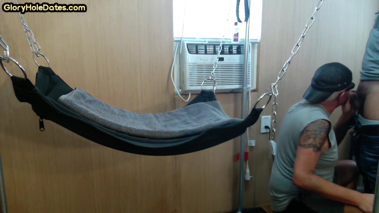 BJ amateur tattooed DILF gets fucked in sling after BJ