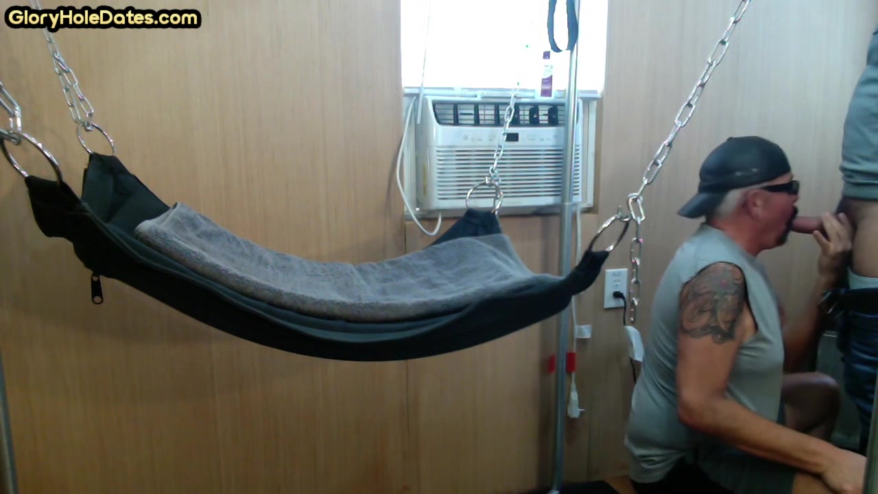 BJ amateur tattooed DILF gets fucked in sling after BJ