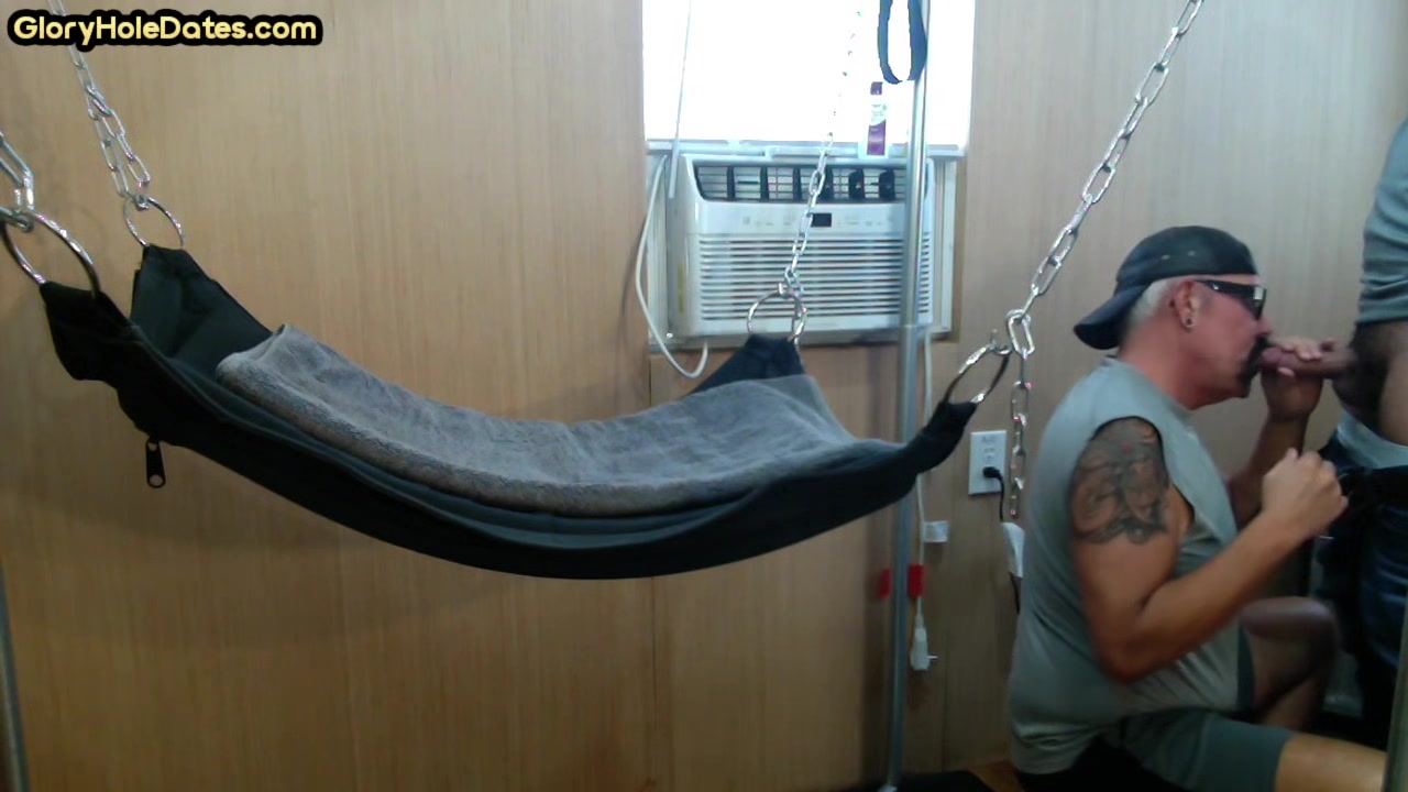 BJ amateur tattooed DILF gets fucked in sling after BJ