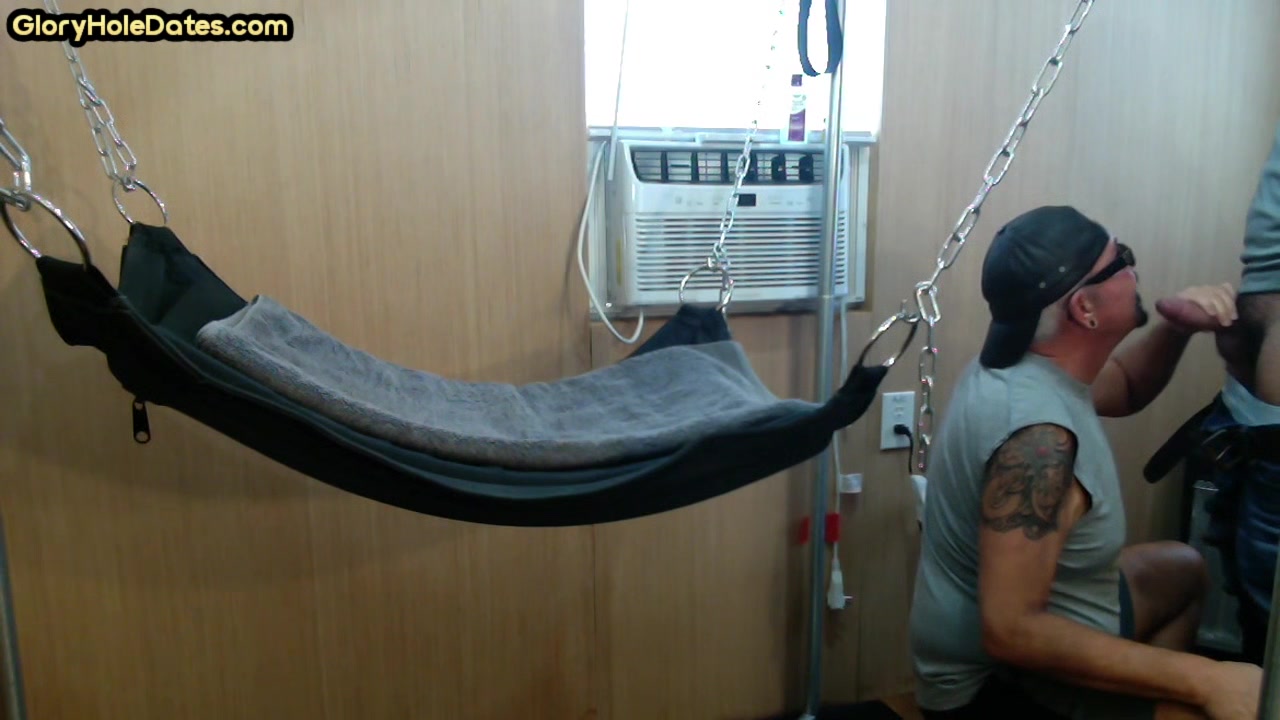 BJ amateur tattooed DILF gets fucked in sling after BJ