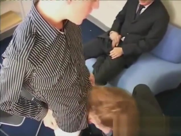 British Threesome Office Blowjob