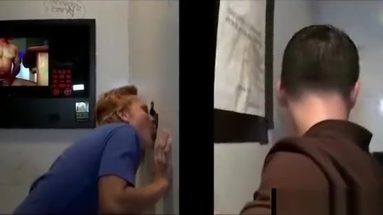 Straight guy tricked in gay blowjob in gloryhole