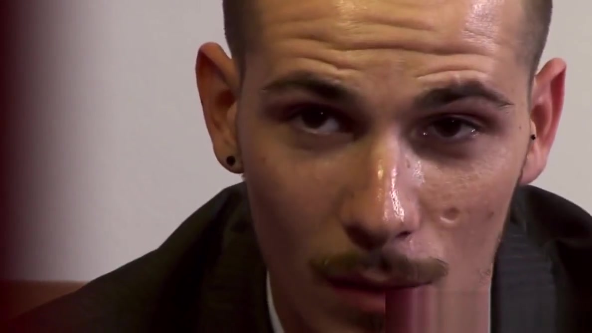 Assfucked British office hunk wanks milky cum