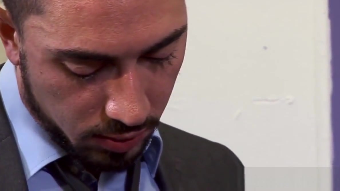 Assfucked British office hunk wanks milky cum