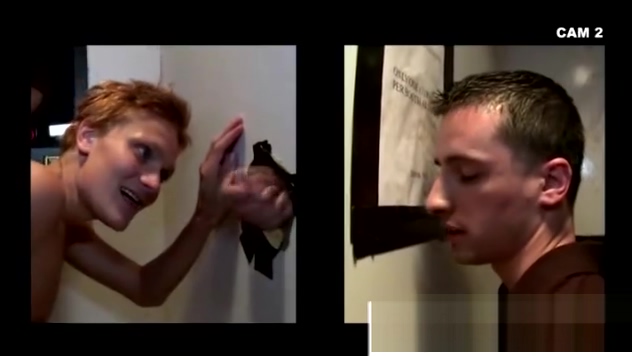 Straight guy cums through glory hole