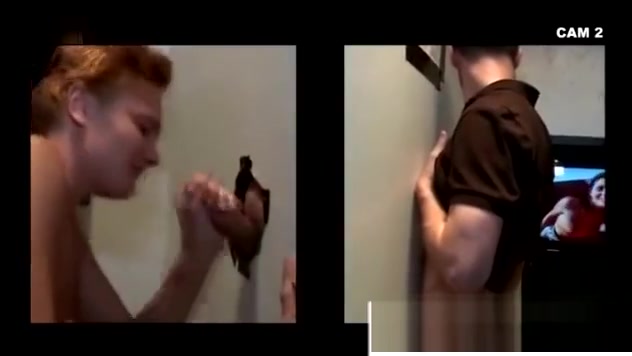 Straight guy cums through glory hole