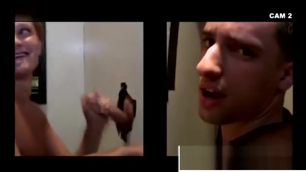 Straight guy cums through glory hole