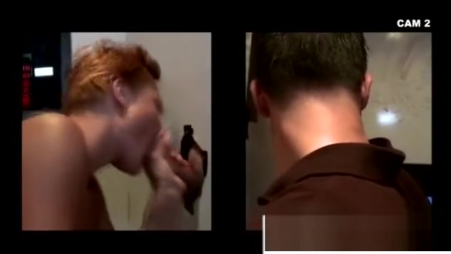 Straight guy cums through glory hole