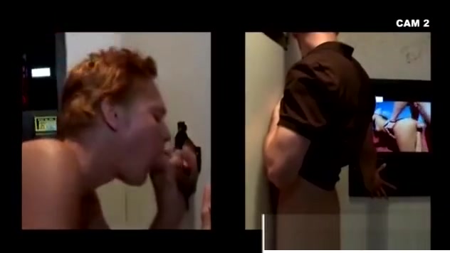 Straight guy cums through glory hole