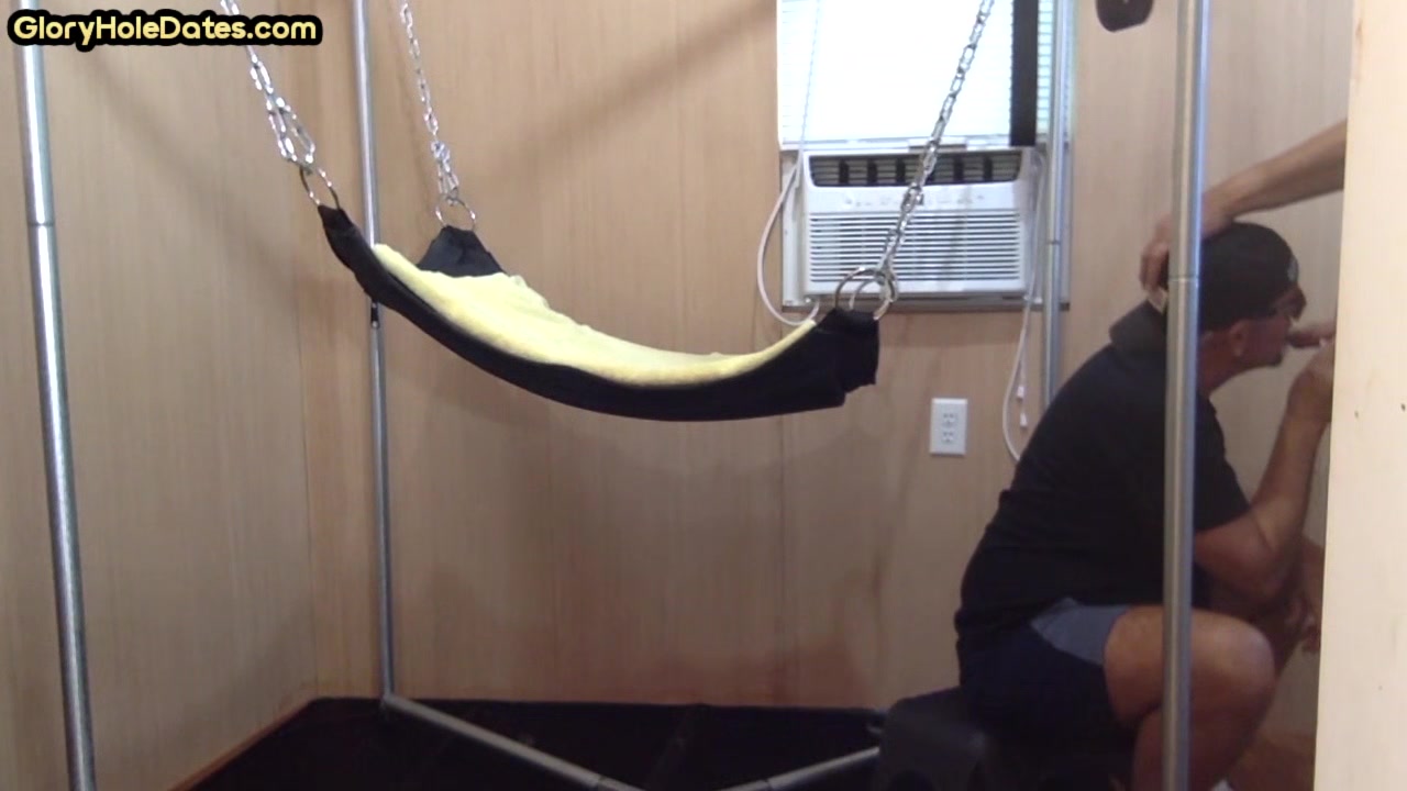 Barebacked bottom DILF fucked in sling after cocksucking