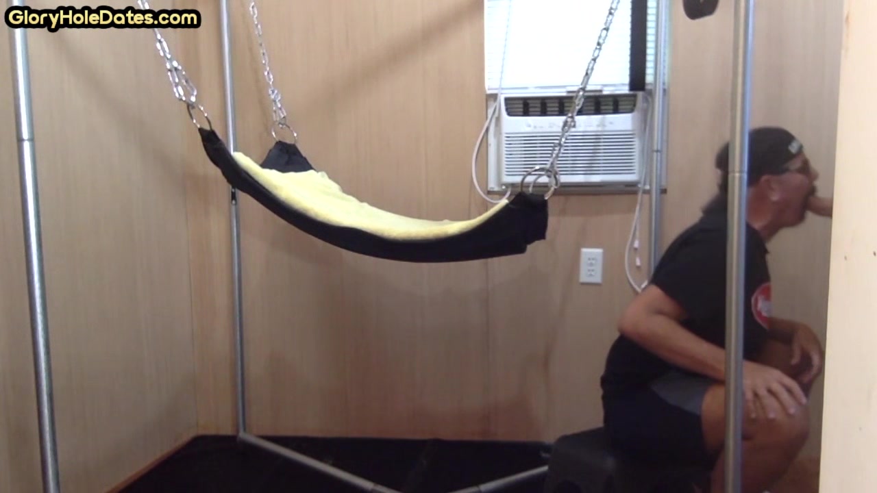 Barebacked bottom DILF fucked in sling after cocksucking