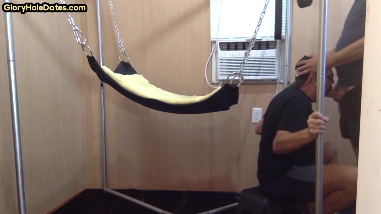 Barebacked bottom DILF fucked in sling after cocksucking