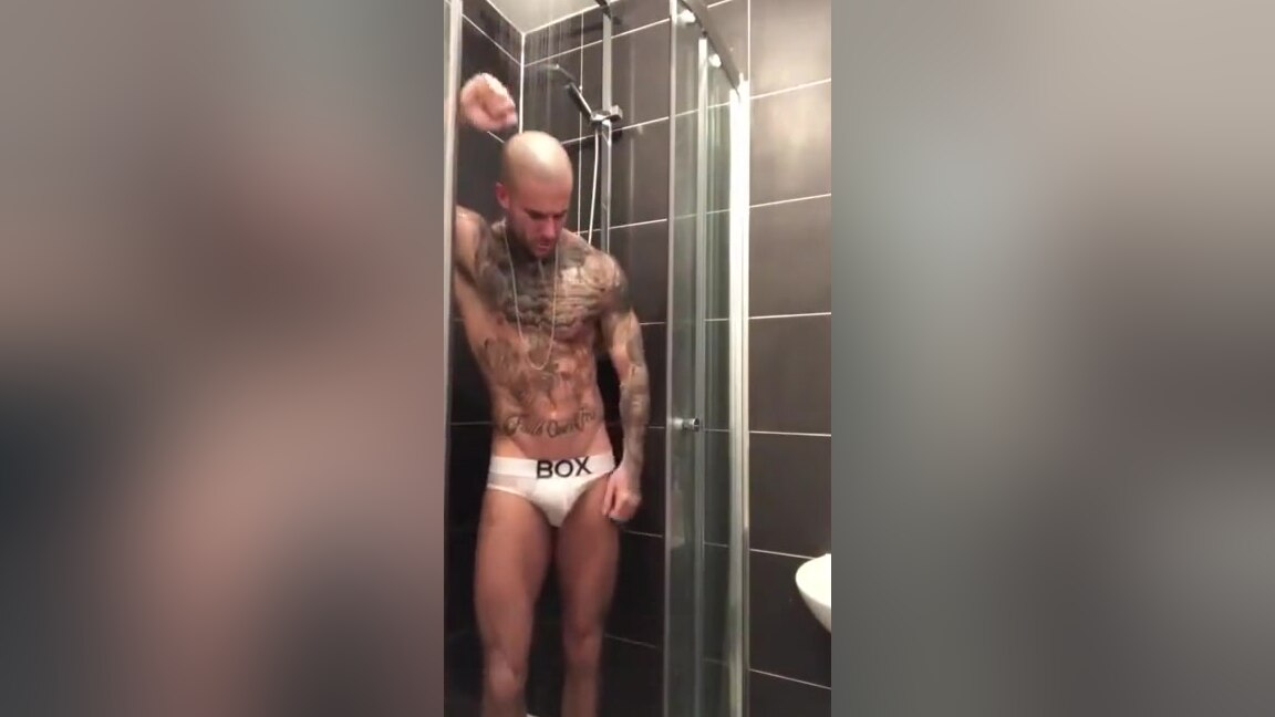 Tattooed Muscle stud showers