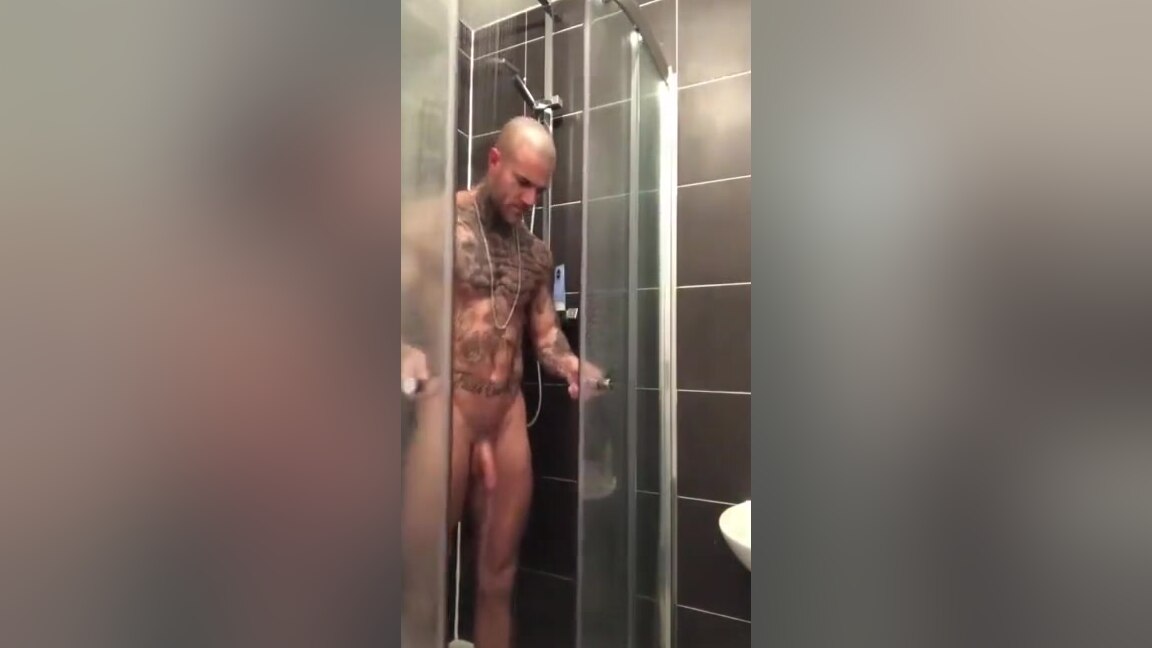 Tattooed Muscle stud showers