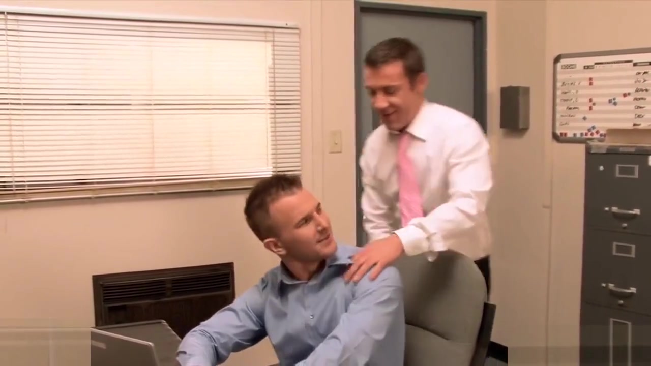 Gorgeous gay gets ass banged in the office