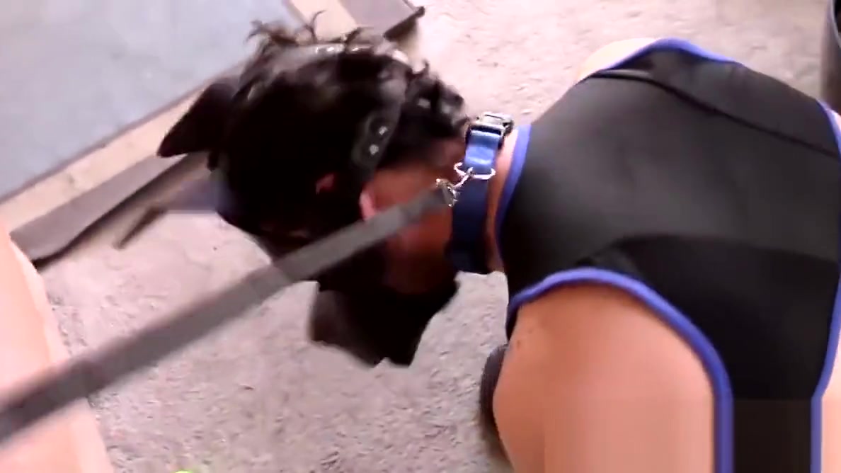 Bearded dom barebacks his slave with a puppy mask in POV