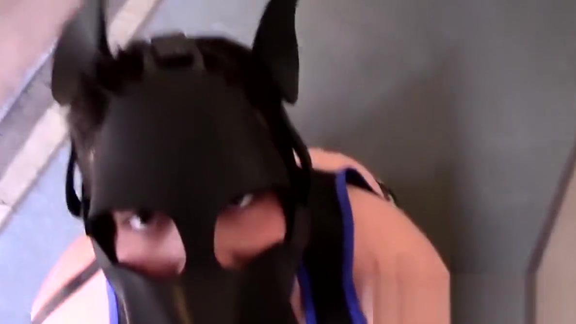 Bearded dom barebacks his slave with a puppy mask in POV