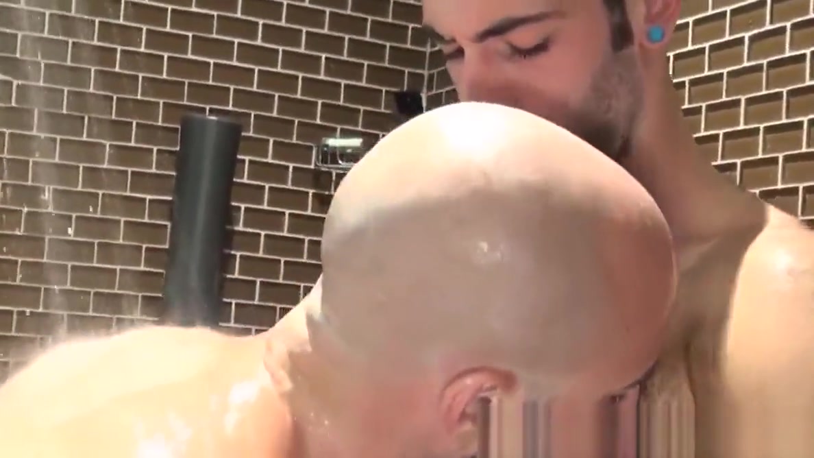 Mature bear barebacks cub in shower