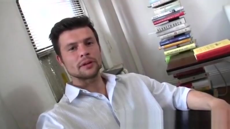 Handsome guy jerking it in the office