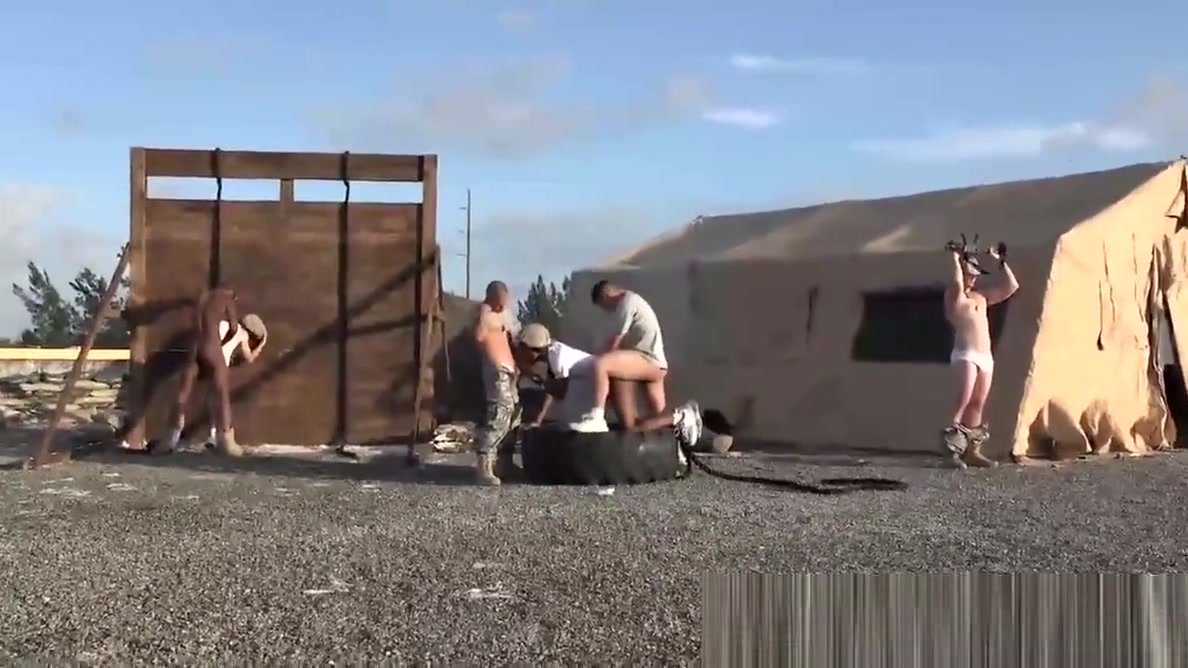 Hot army hunks fucking hard outdoor in this sexy orgy