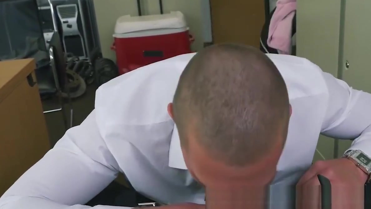 White hunk gets rammed in an office by a huge black cock
