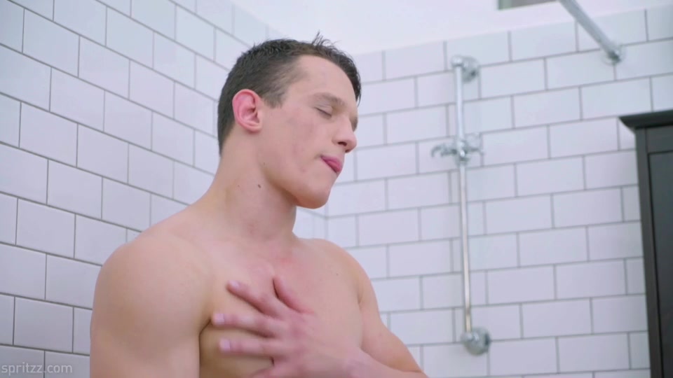 Hung and straight muscle jock Alexei strokes his big meat