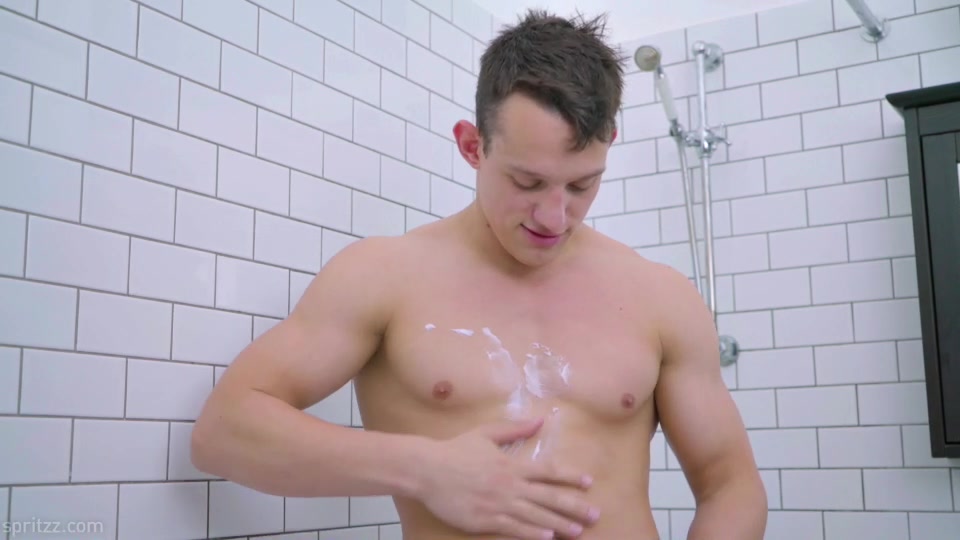 Hung and straight muscle jock Alexei strokes his big meat