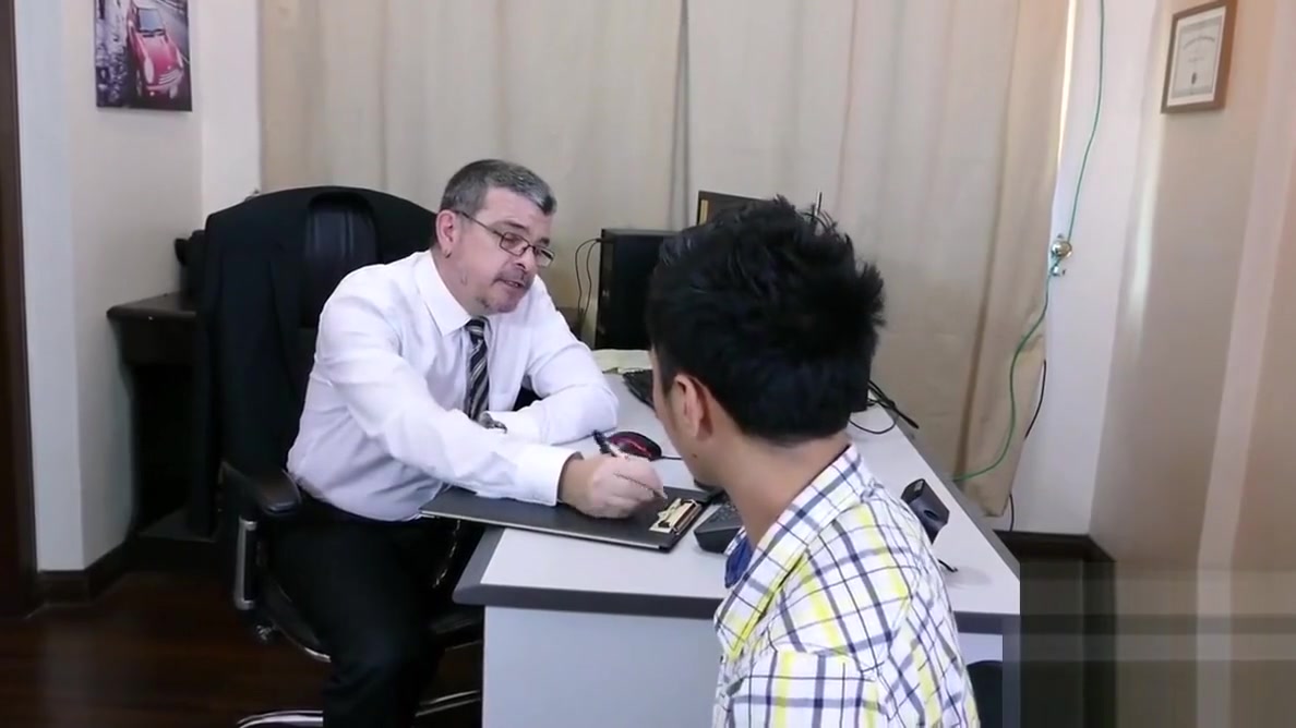 Step daddy and two asian twinks in the office