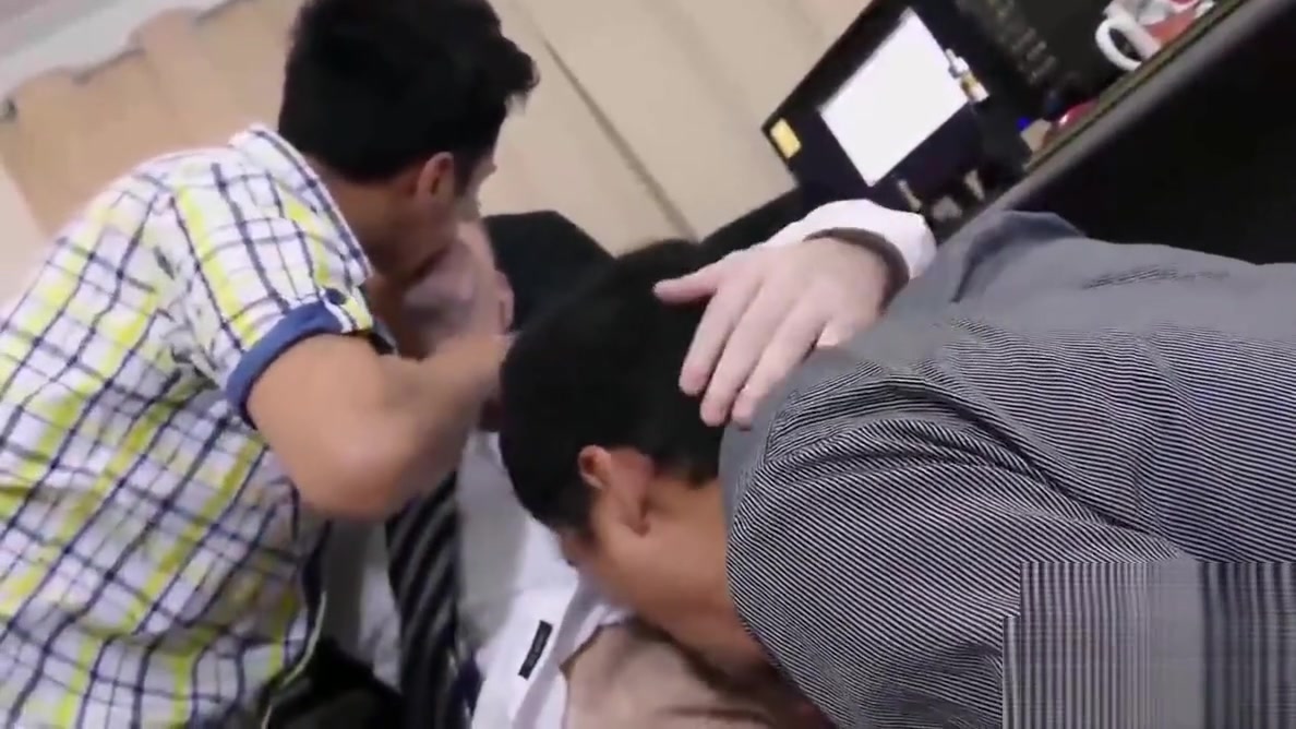 Step daddy and two asian twinks in the office